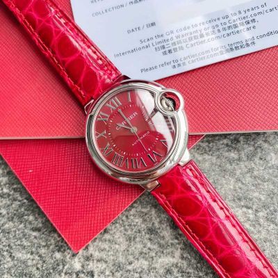 Cartier Ballon Bleu De 33mm ETA2671 Movement Crocodile Leather Strap Red Dial Watch